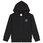 Boys Black Logo Hooded Zip Up Top, 1, hi-res