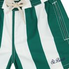 Boys Green & White Logo Striped Swim Shorts, 1, hi-res