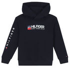Boys Navy Logo Hooded Top, 1, hi-res