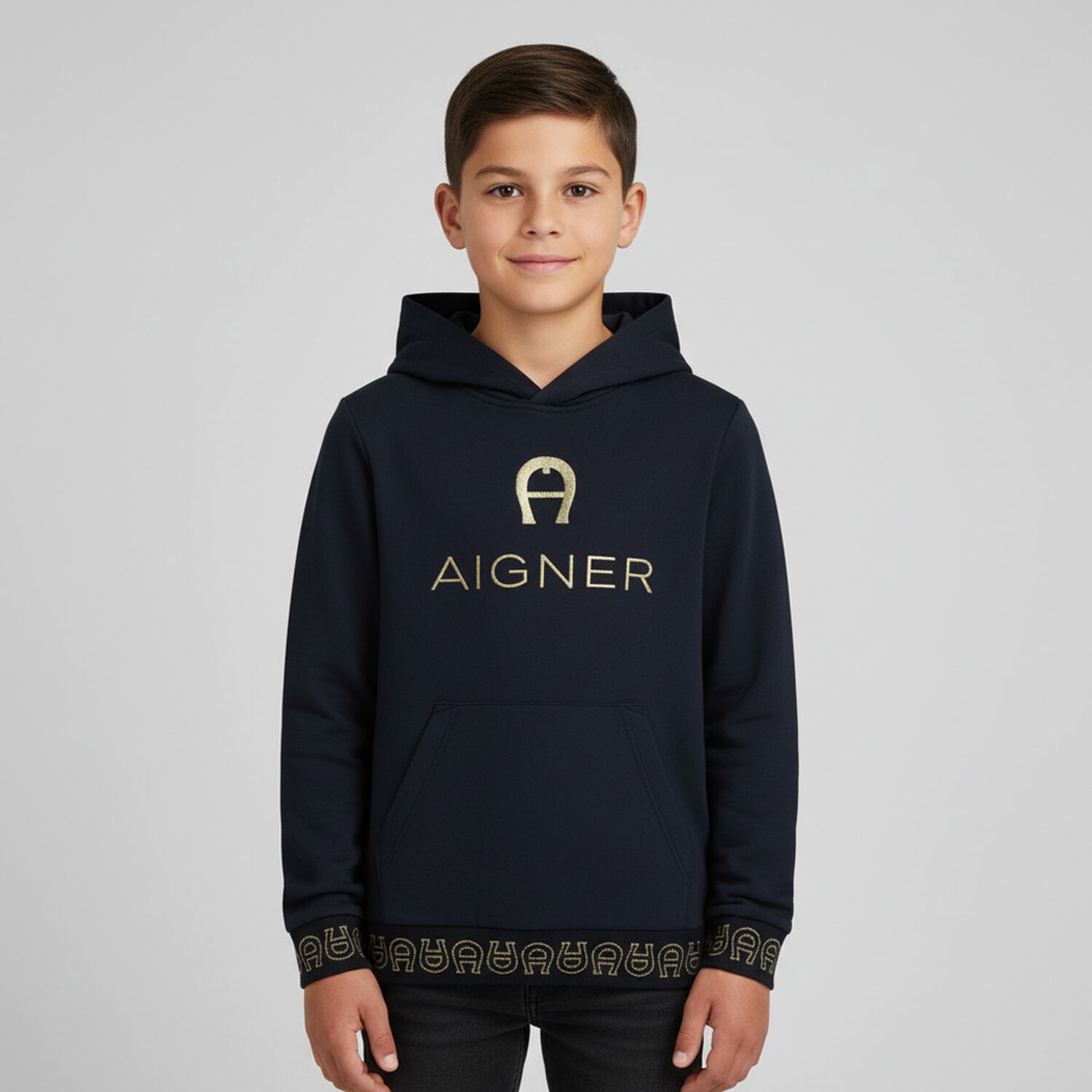 Boys Navy Logo Hooded Top, 1, hi-res image number null