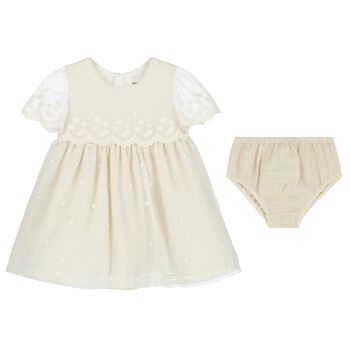 Baby Girls White & Beige Dress Set