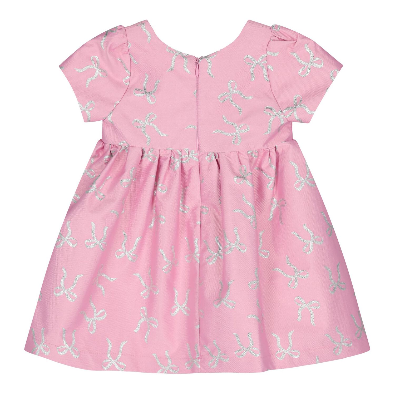 Baby Girls Pink & Silver Bow Dress, 1, hi-res