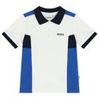 Younger Boys White Logo Polo Shirt, 1, hi-res