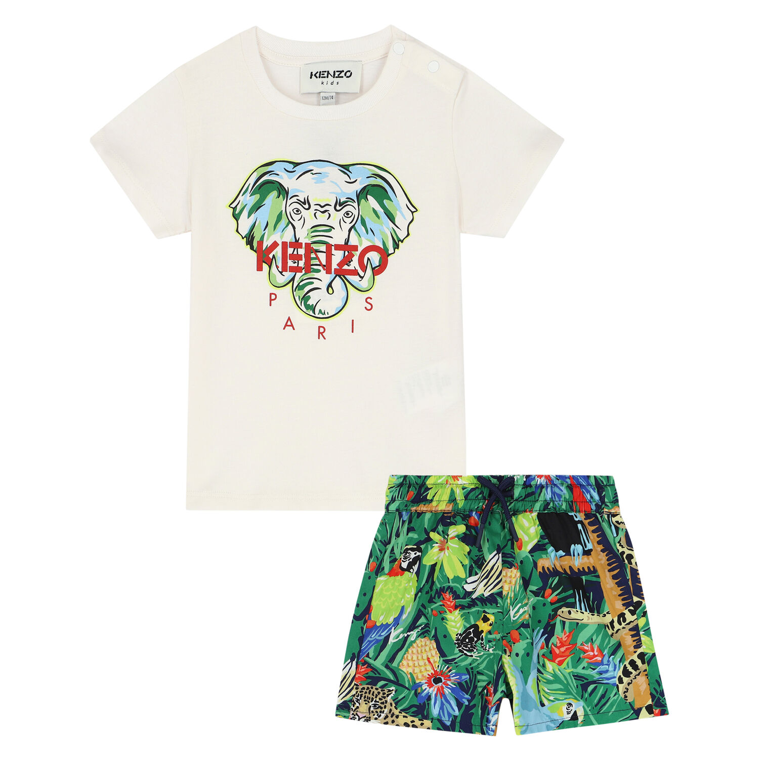 KENZO KIDS Younger Boys White and Green Logo Shorts Set Junior