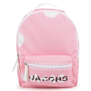 حقيبة بنات ظهر بالشعار باللون الوردي والأبيض