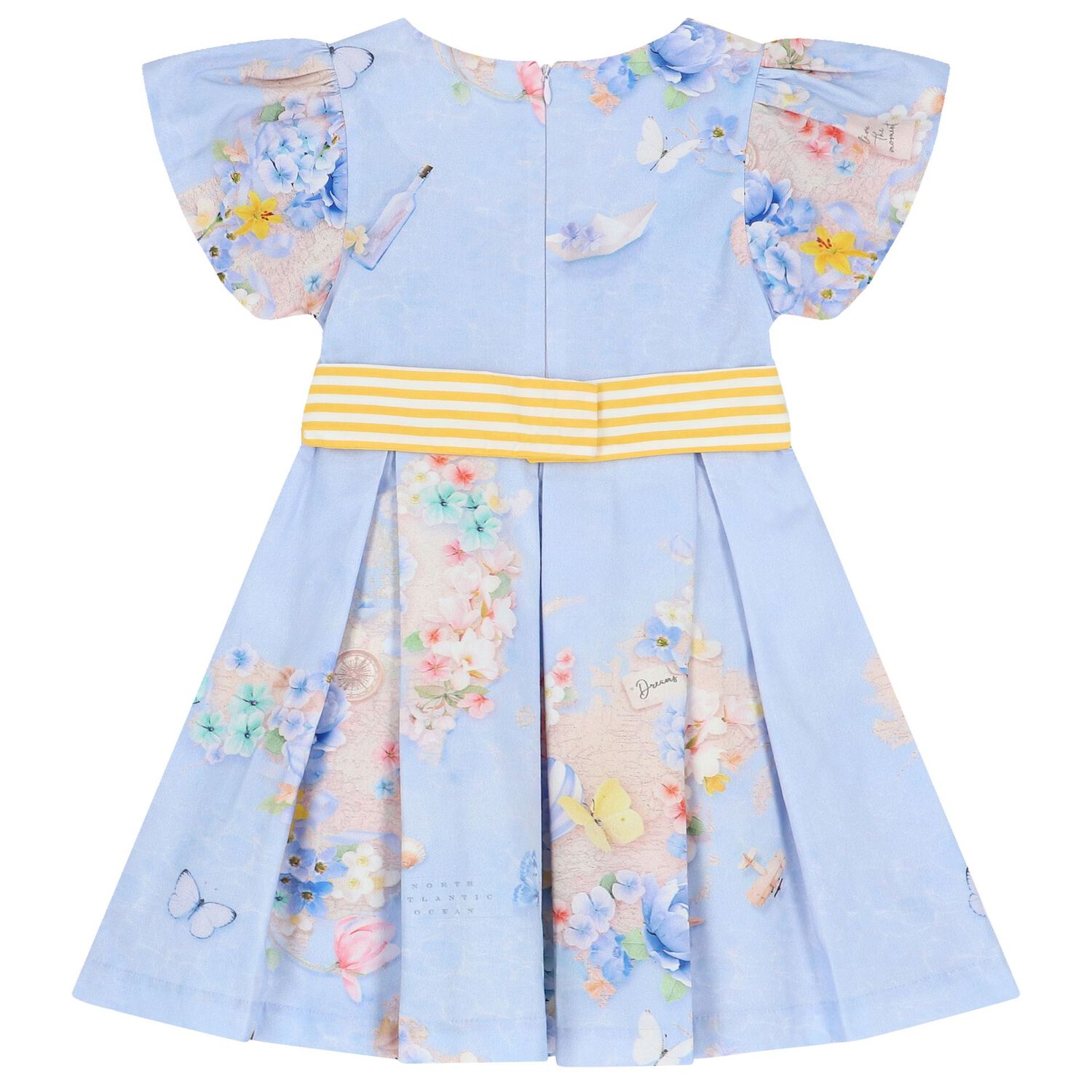 Girls Blue Floral & Bow Dress, 1, hi-res image number null