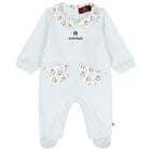 Baby Boys Blue & White Teddy Bear Logo Babygrow, 2, hi-res