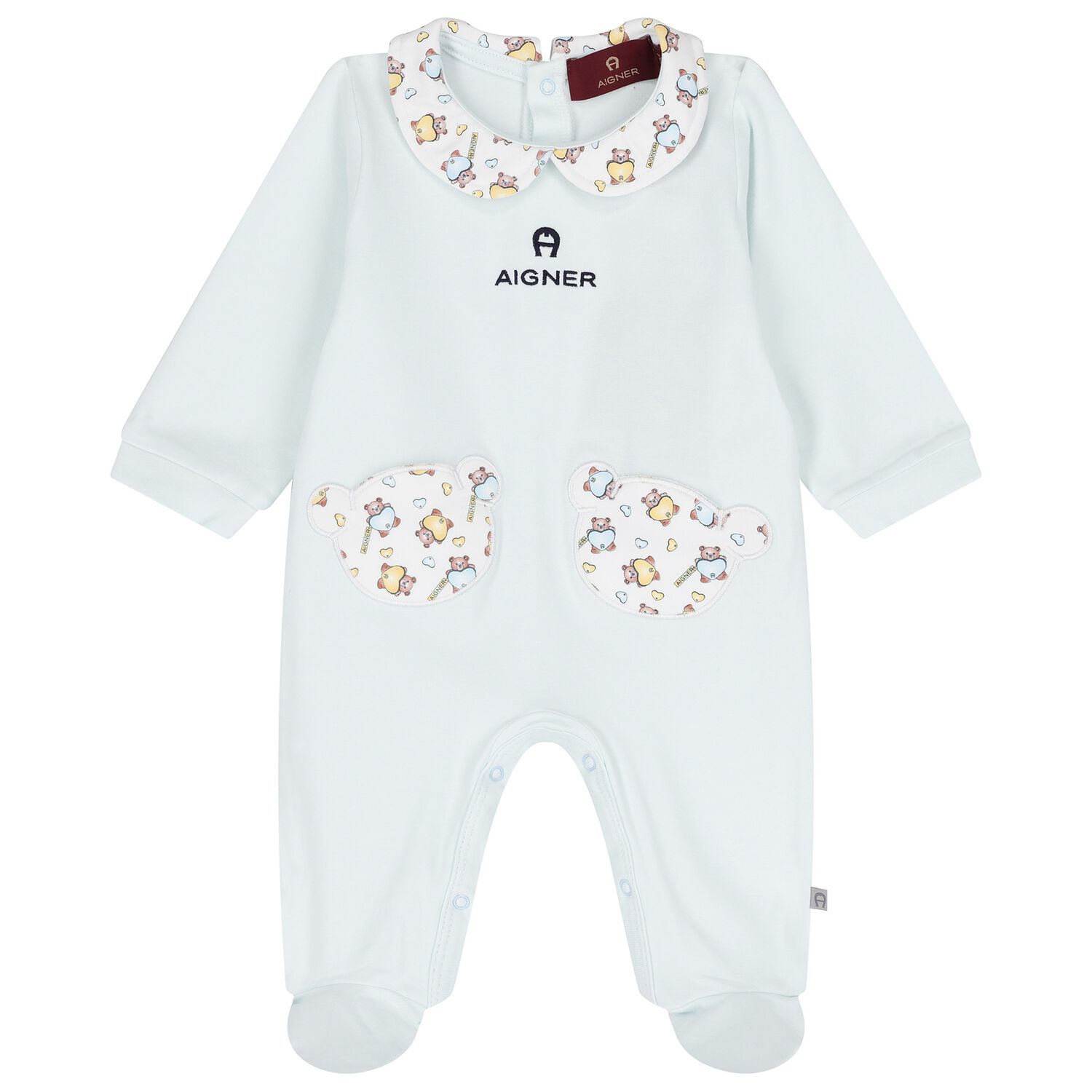 Baby Boys Blue & White Teddy Bear Logo Babygrow, 2, hi-res