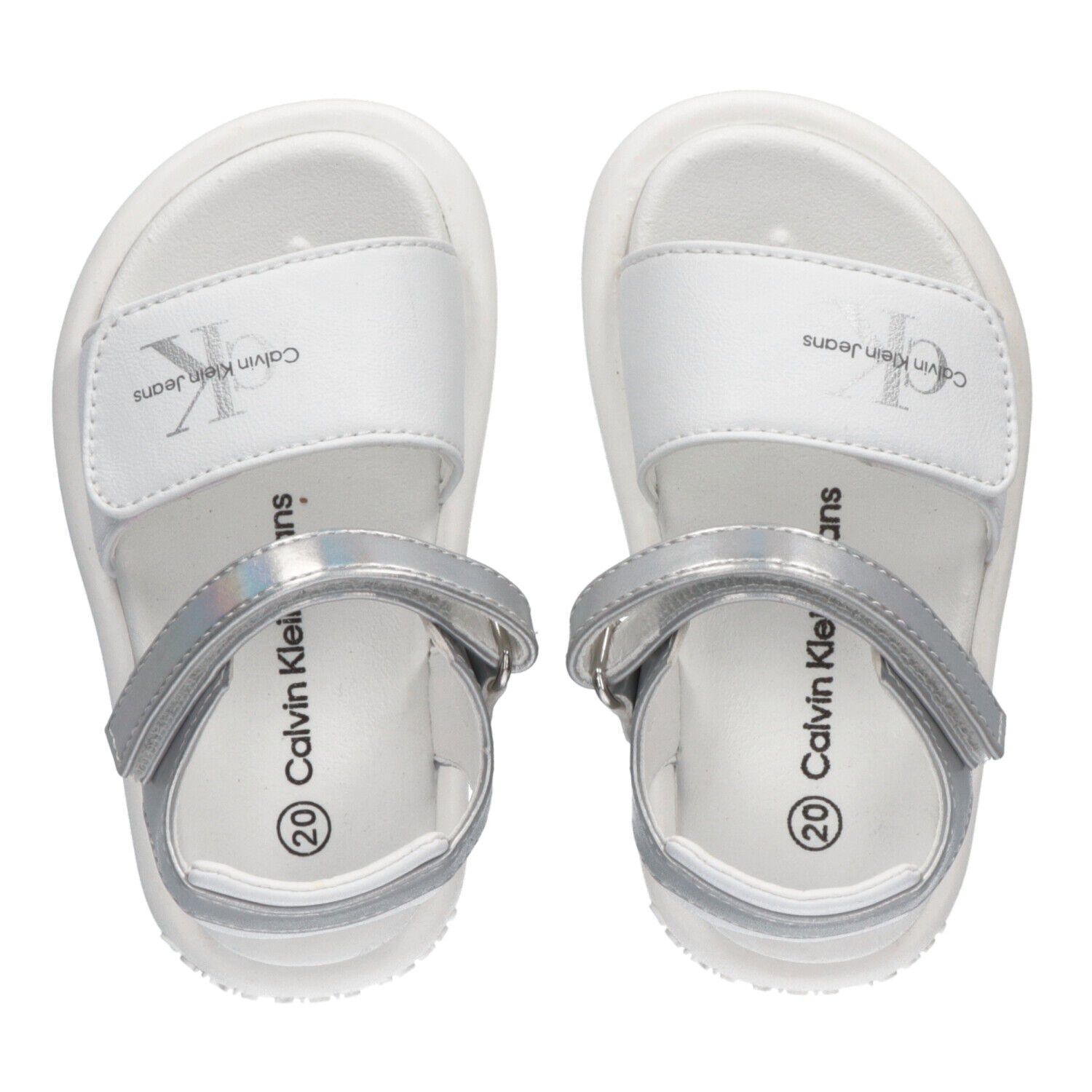 Girls White & Silver Logo Sandals, 1, hi-res image number null