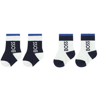 Baby Boys Navy Blue & White Logo Socks