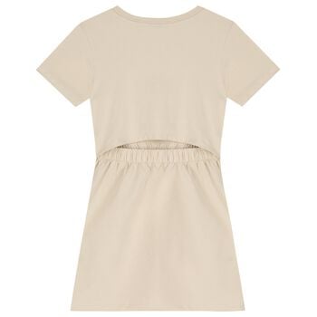 فستان بنات بشعار لامع باللون البيج