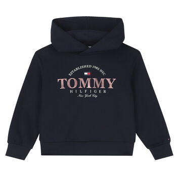 Girls Navy Logo Hooded Top