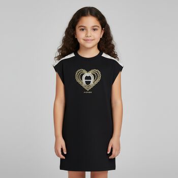 Girls Black Logo Heart Dress