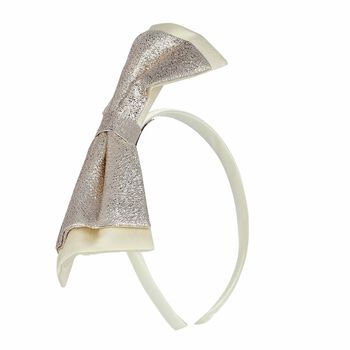 Girls Gold & White Bow Hairband