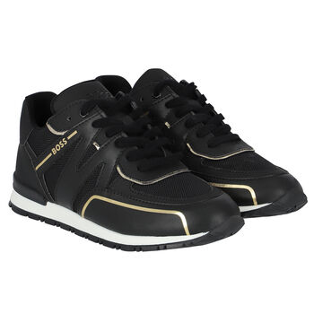 Boys Black & Gold Logo trainers