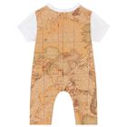 White & Beige Geo Map Baby Romper Set, 1, hi-res