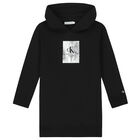 Girls Black Logo Hooded Dress, 1, hi-res
