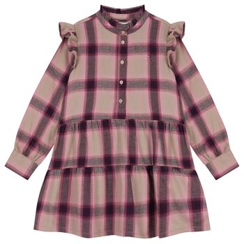 Girls Pink Checked Dress