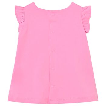 فستان وردي مزين بألوان قوس قزح وزهور للفتيات الصغيرات