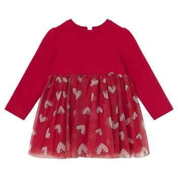 Younger Girls Red Heart Tulle Dress