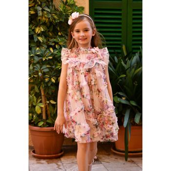 Girls Pink Floral Tulle Dress