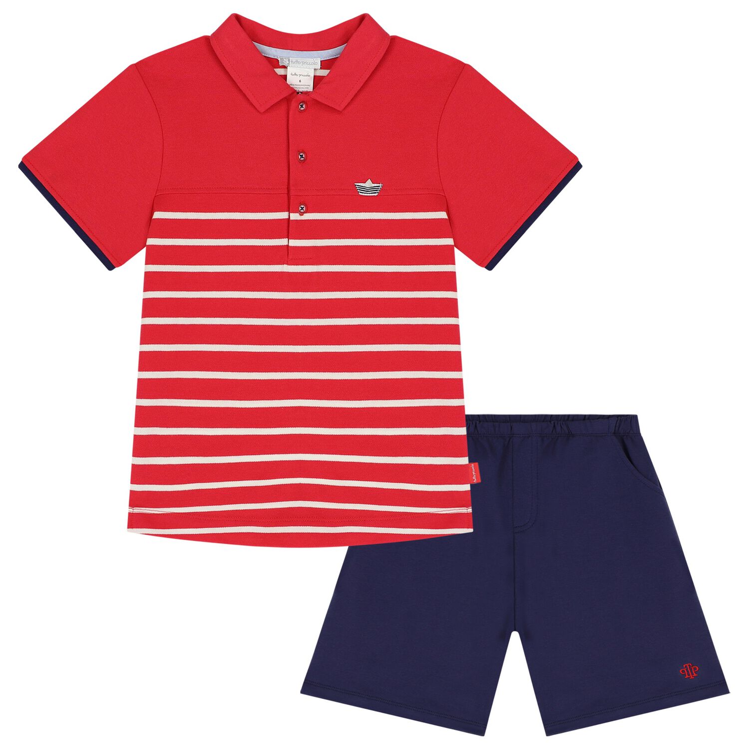 Boys Red & Navy Blue Shorts Set, 1, hi-res image number null