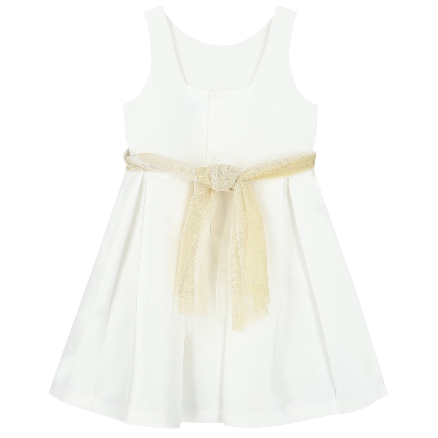 Girls White & Gold Flower Satin Dress, 1, hi-res image number null