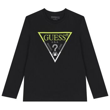 Guess Boys Black Logo Long Sleeve Top, 2 Boys Black Logo Long Sleeve Top