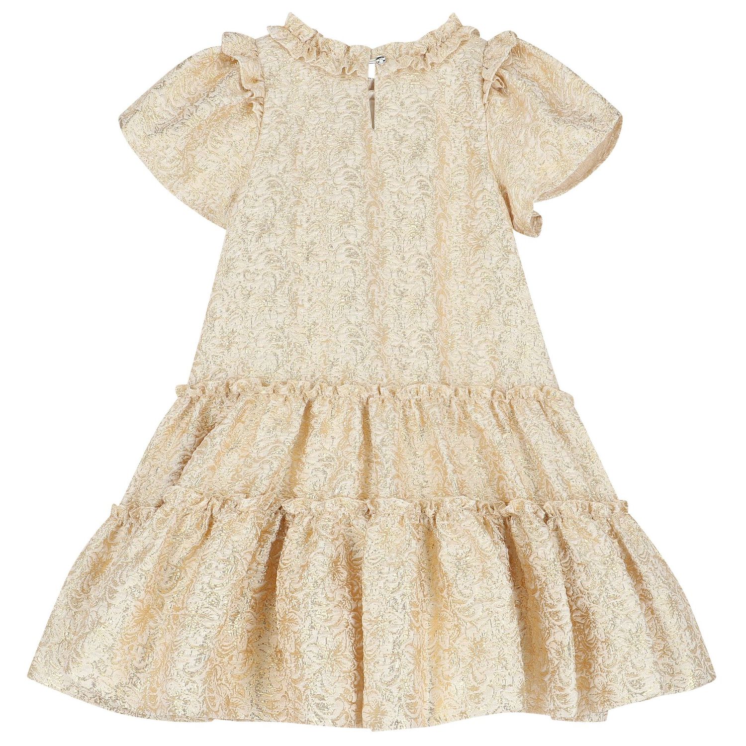 Girls Gold Ruffled Dress, 1, hi-res