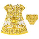 Baby Girls White & Yellow Majolica Dress Set, 1, hi-res