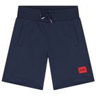 Boys Navy Blue Logo Shorts, 4, hi-res