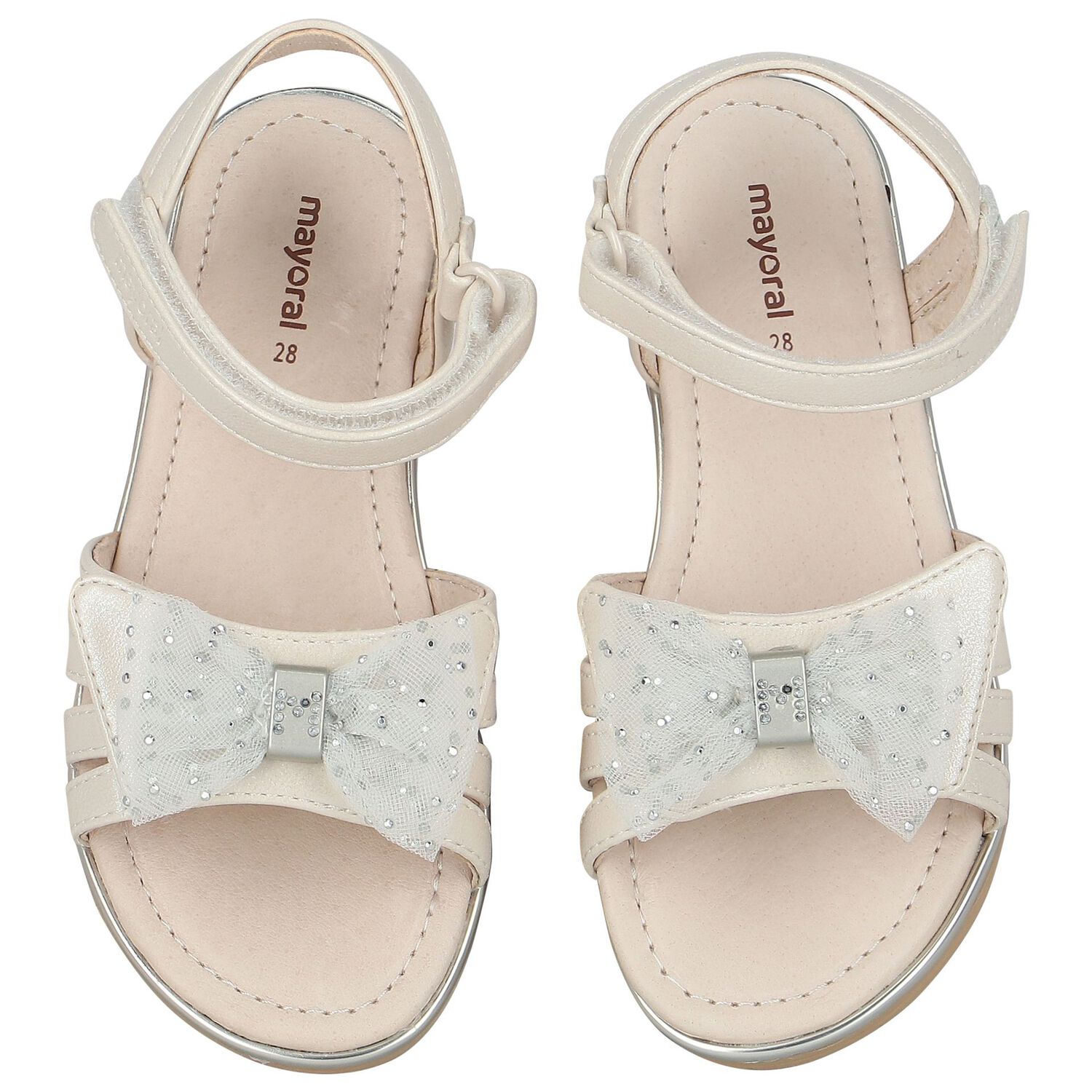Girls Ivory Embellished Bow Sandals, 2, hi-res image number null