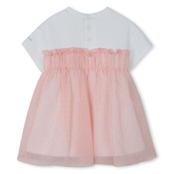 Younger Girls White & Pink Logo Dress