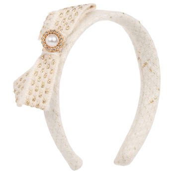 Girls Ivory & Gold Tweed Headband