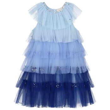 Girls Blue & Navy Embellished Tulle Dress