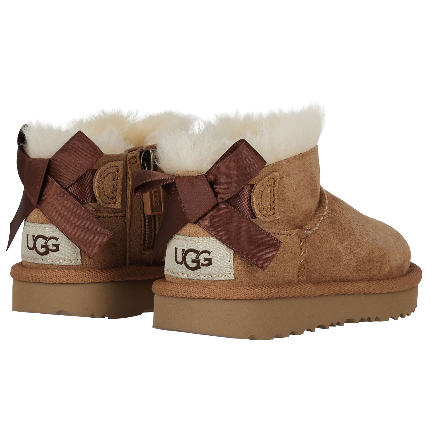 Younger Girls Beige Ultra Mini Bailey Bow Boots, 2, hi-res