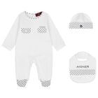 Baby Boys White & Navy Blue Logo Babygrow Gift Set, 1, hi-res