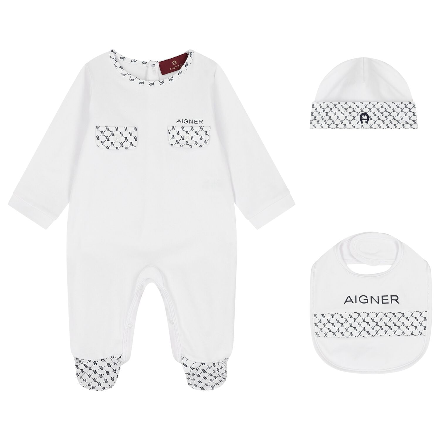 Baby Boys White & Navy Blue Logo Babygrow Gift Set, 1, hi-res