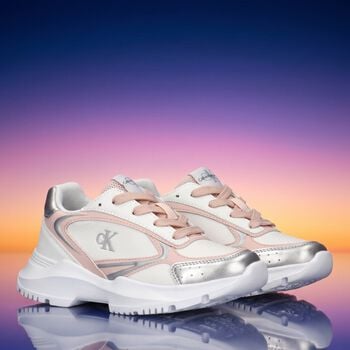 Girls White & Pink Logo Trainers