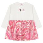 Girls Pink & White Logo Iride Dress, 2, hi-res