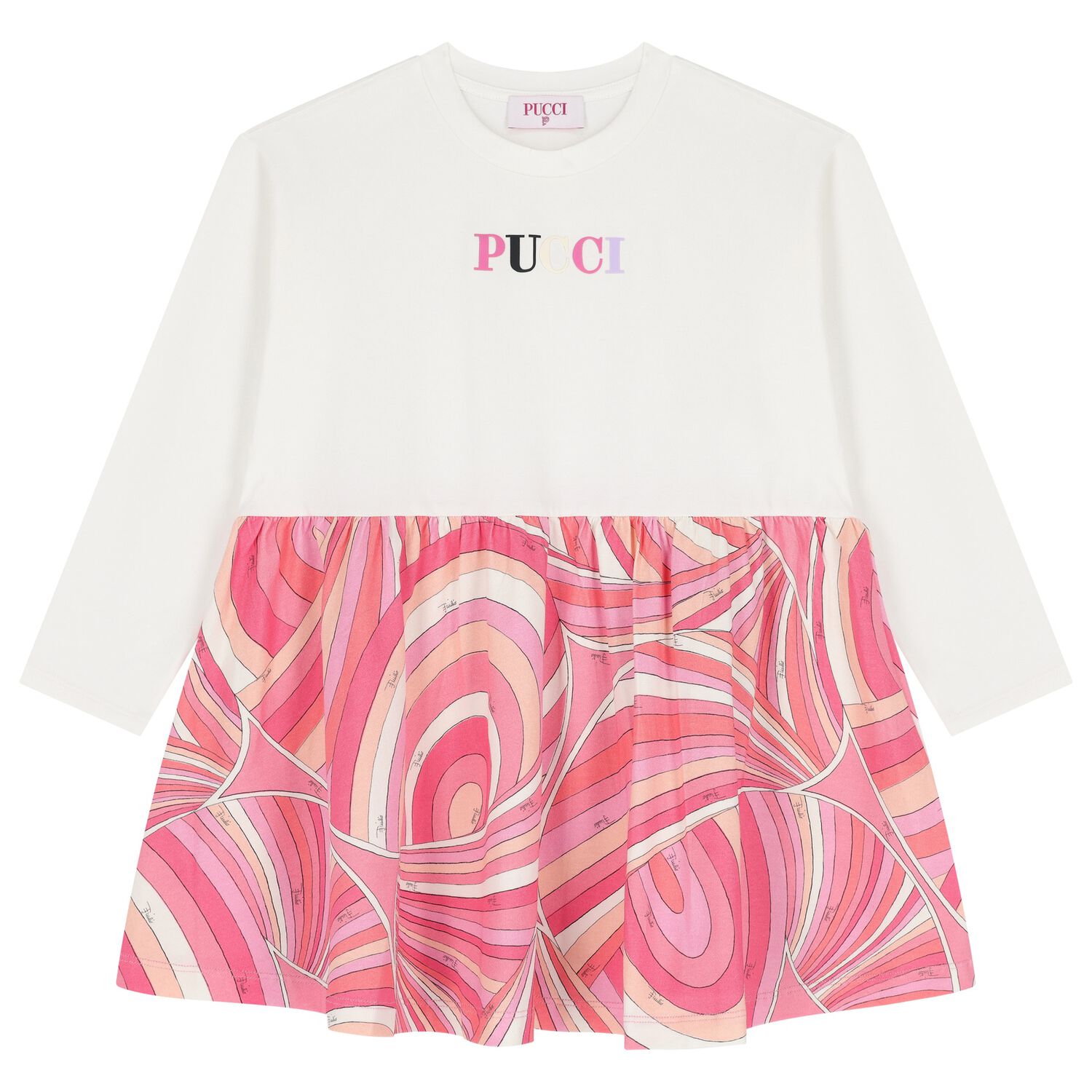 Girls Pink & White Logo Iride Dress, 2, hi-res
