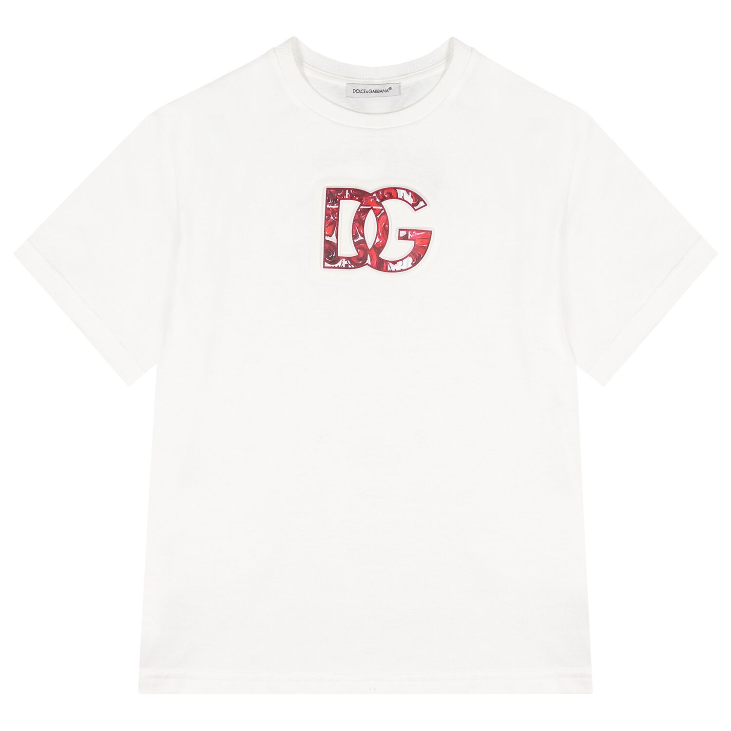 White & Red Majolica Embossed Logo T-Shirt, 1, hi-res