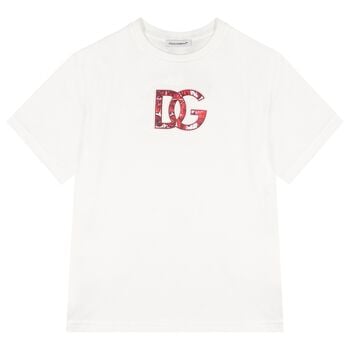 White & Red Majolica Embossed Logo T-Shirt