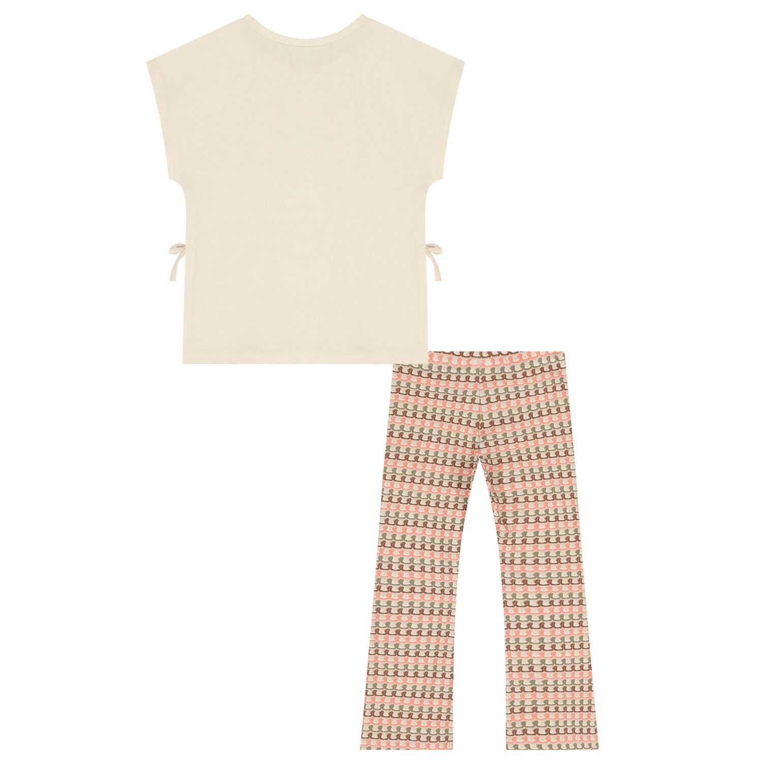 Girls Beige Flower Leggings Set, 1, hi-res