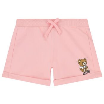 Girls Pink Teddy Bear Logo Shorts