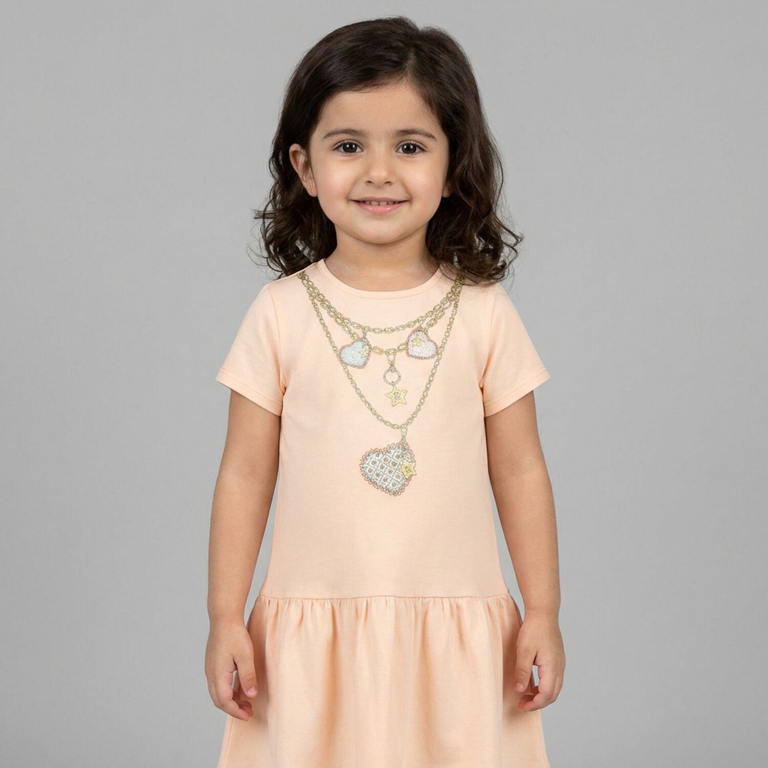 Younger Girls Pink Necklace Logo Dress, 2, hi-res