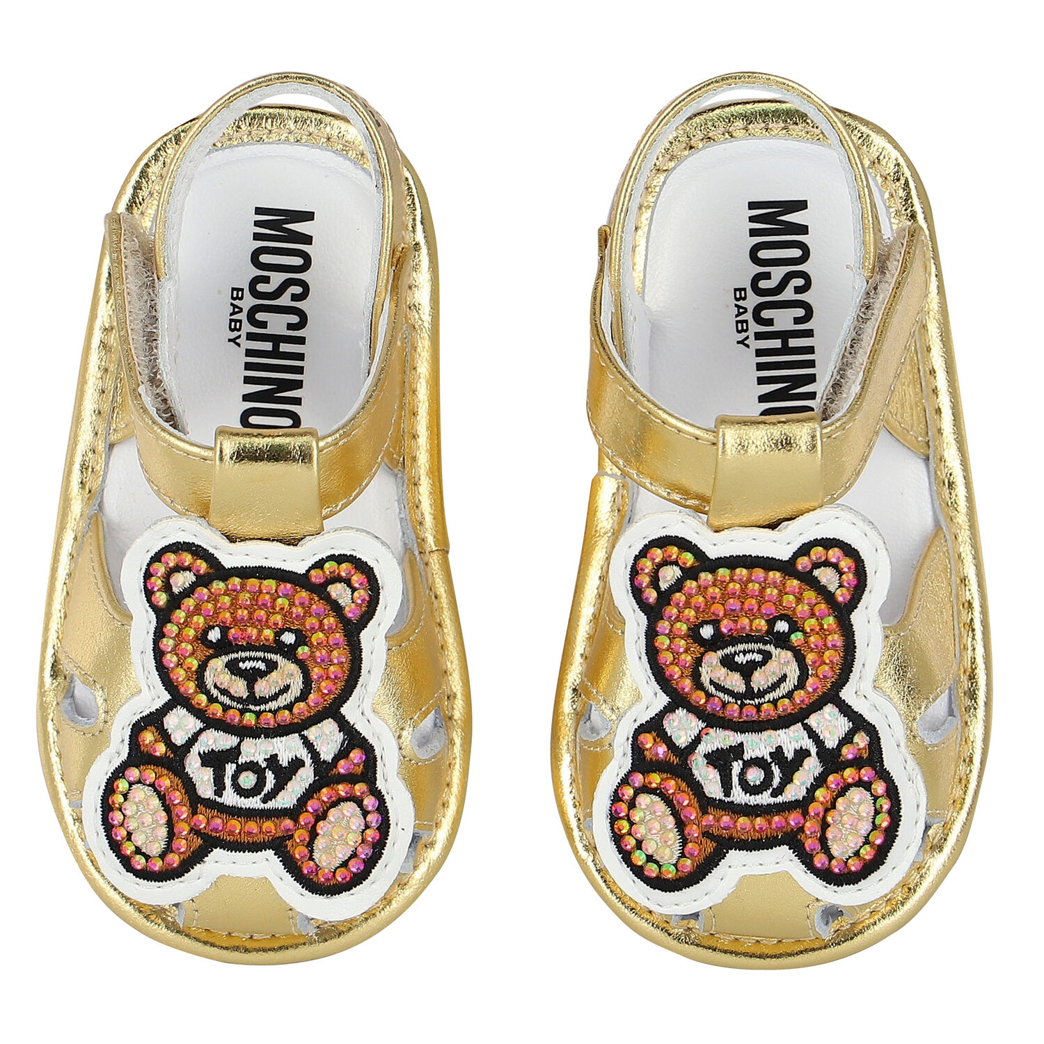 Gold Teddy Bear Logo Baby Sandals, 1, hi-res