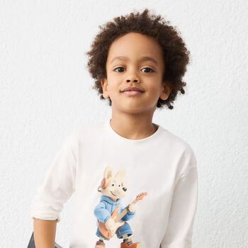 Boys Ivory Dog Long Sleeve Top