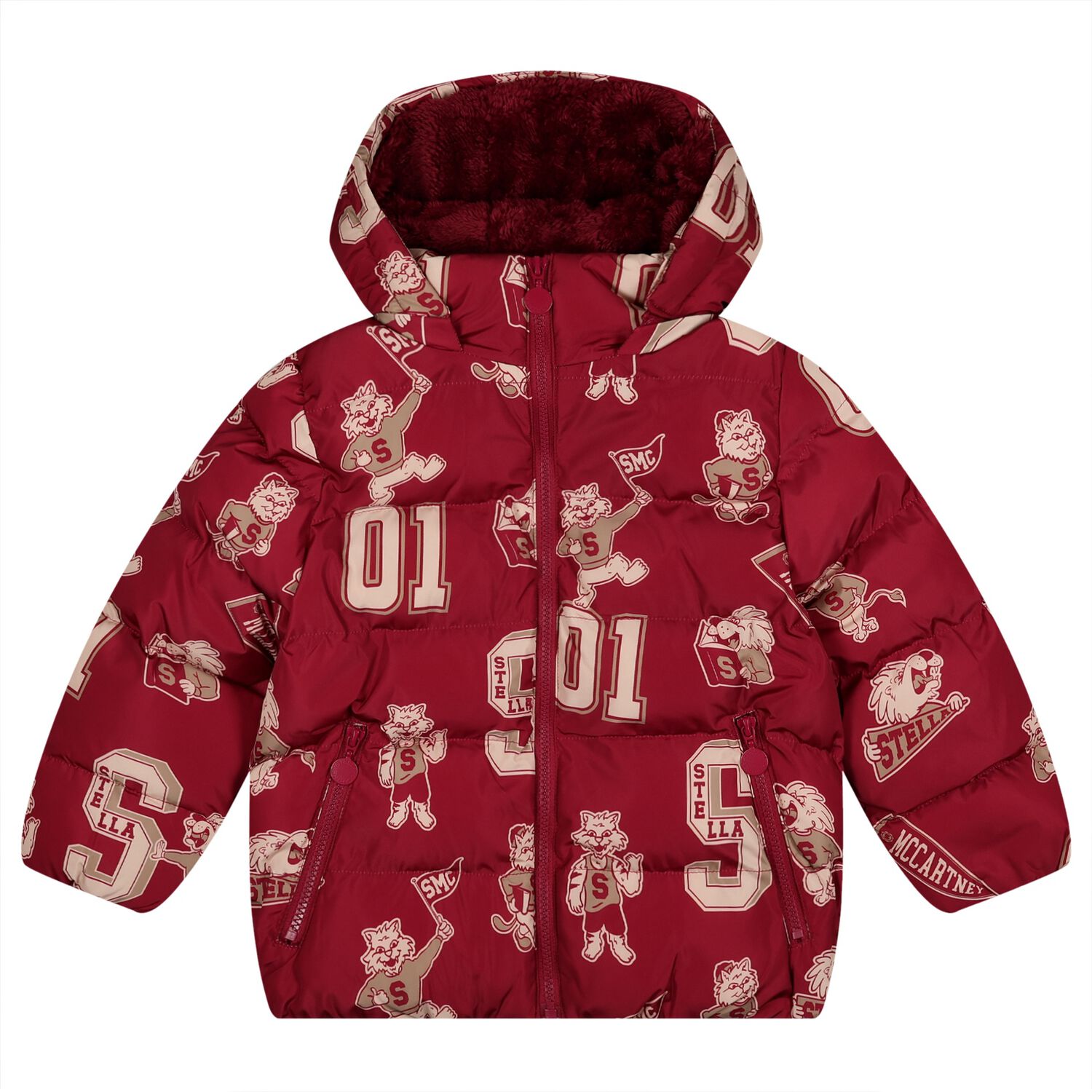 Boys Burgundy Lion & Tiger Puffer Jacket, 1, hi-res