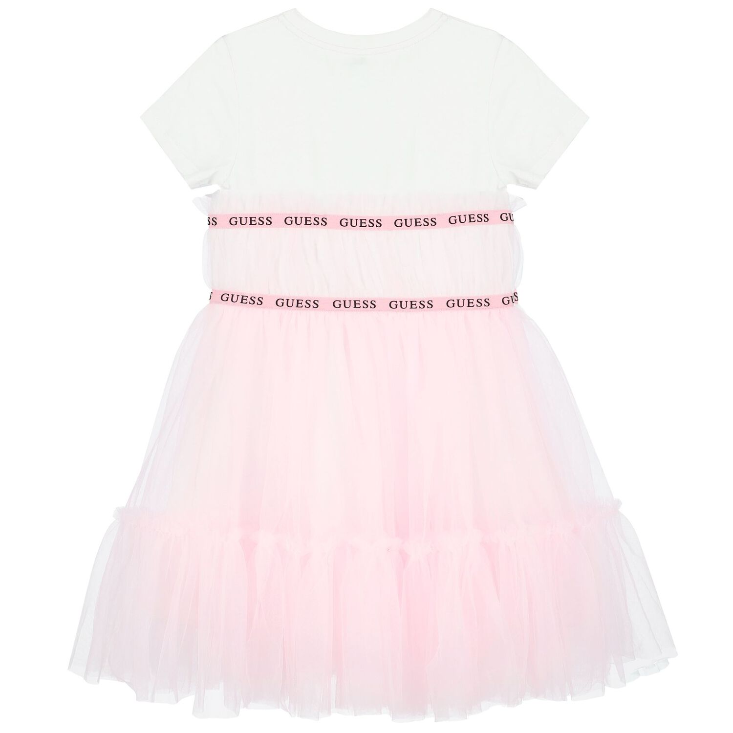 Girls White & Pink Logo Tulle Dress, 3, hi-res image number null